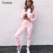 2018 Sexy Women's Tracksuit Cropped Tops Pullover Hoodies+Drawstring Pants Patchwork Sport Running Fitness Suits Autumn