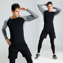 New 3Pcs Running Set Men Solid Quick Dry Mens Sport Suit Fitness Tight Gym Clothing Training Suit